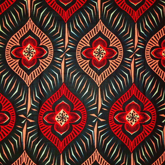 African Fabrics By the Yard - Ankara Kitenge - Large Print - Black, Red, Pink, White