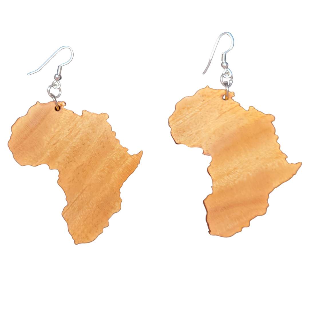 Wooden African Map Earrings: Earth Tones
