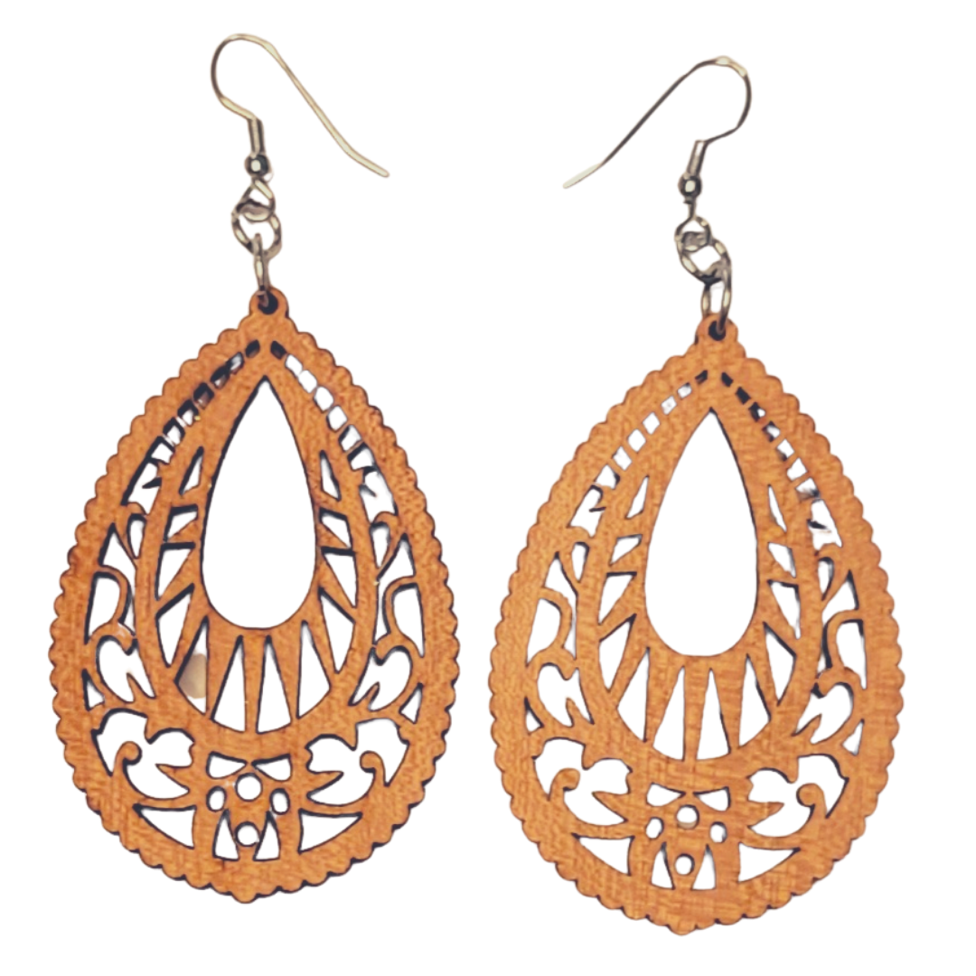 West African Wooden Adinkra Symbol Earrings