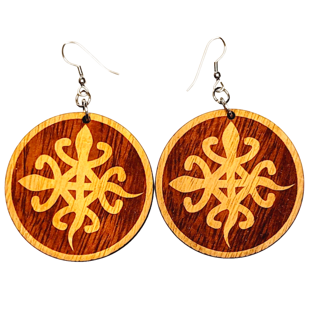 West African Wooden Adinkra Symbol Earrings