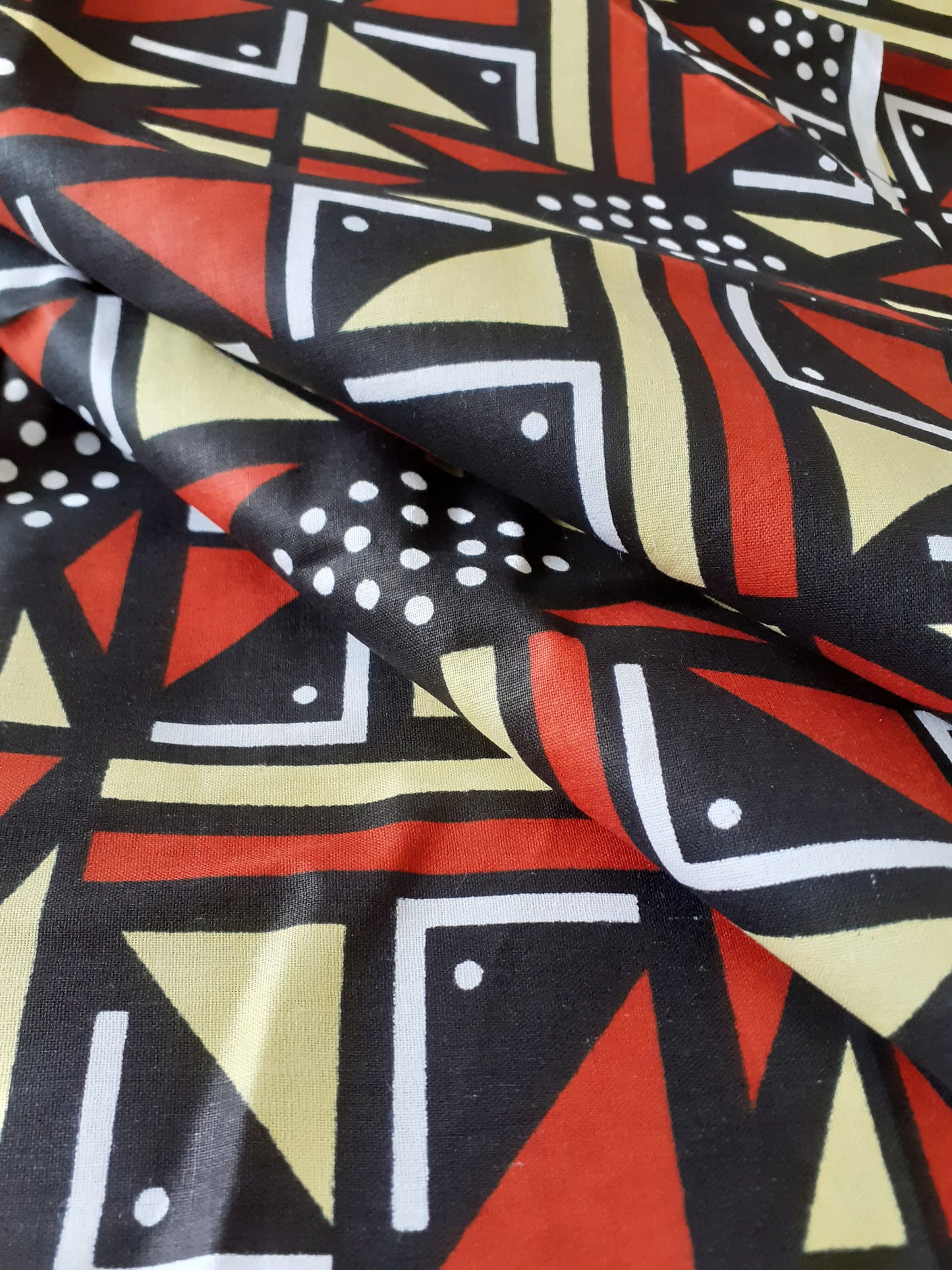 African Fabrics By the Yard - Mudcloth - Burnt Orange, Pale Yellow, Black, and White