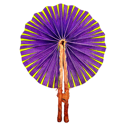 African Ankara Kitenge Kente Dutch Wax Hand Fans with Leather Handles