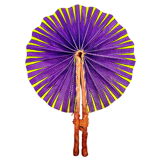 African Ankara Kitenge Kente Dutch Wax Hand Fans with Leather Handles