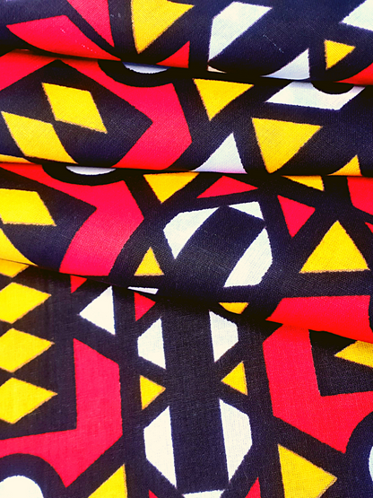 African Fabrics By the Yard - Mudcloth Print - Red, Yellow, Black, and White