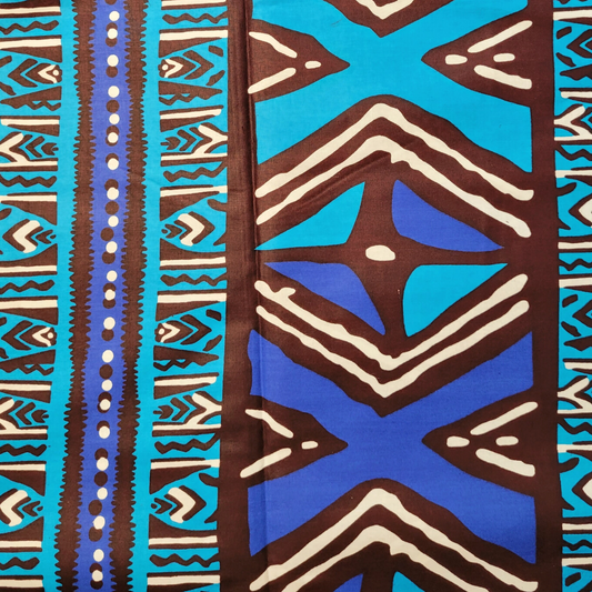 African Fabrics By the Yard - Mudcloth Print - Multiple Blues, White, and Dark Brown