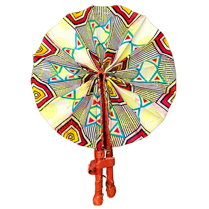 African Ankara Kitenge Kente Dutch Wax Hand Fans with Leather Handles