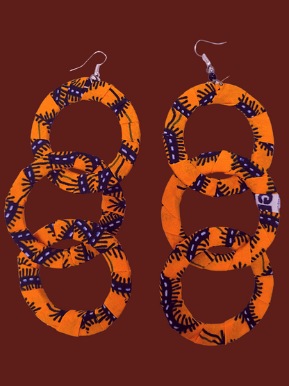 Kitenge Wrapped Wooden Dangle 3-Hoop Earrings