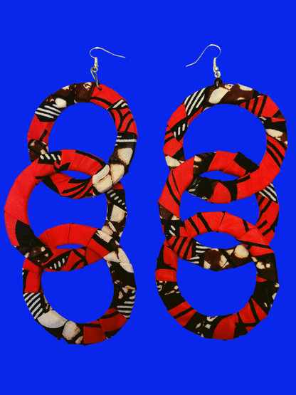 Kitenge Wrapped Wooden Dangle 3-Hoop Earrings