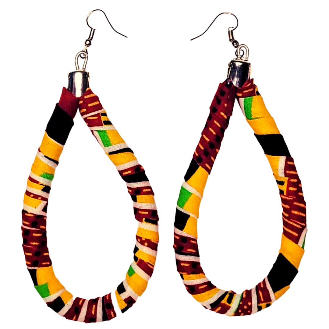 Kitenge/Ankara Fabric Wrapped Large Teardrop Earring Pairs - Blue, Orange, Red, Kente, Olive