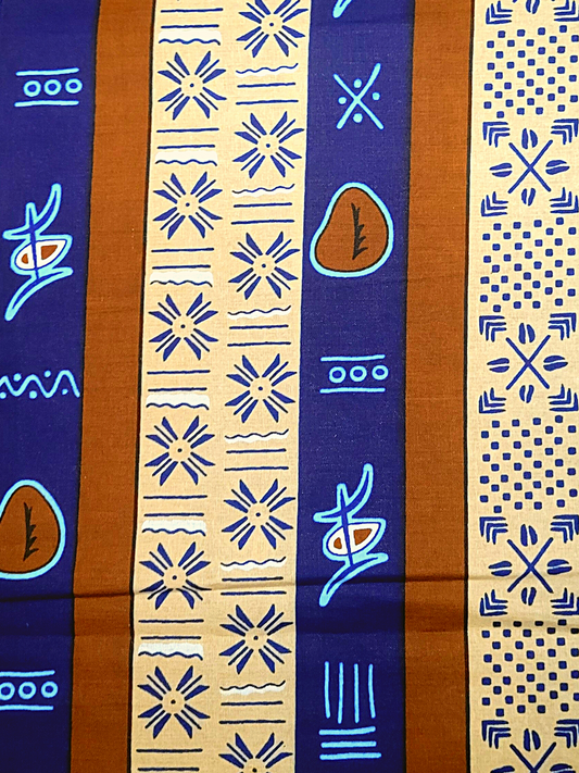 African Fabrics By the Yard - Mudcloth Print - Rustic Brown, Off White, and Blue