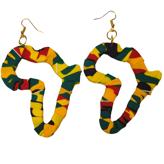 African Ankara/ Kitenge/ Kente/ Dutch Wax Fabric Wrapped Africa Map Earrings - Yellow or Orange