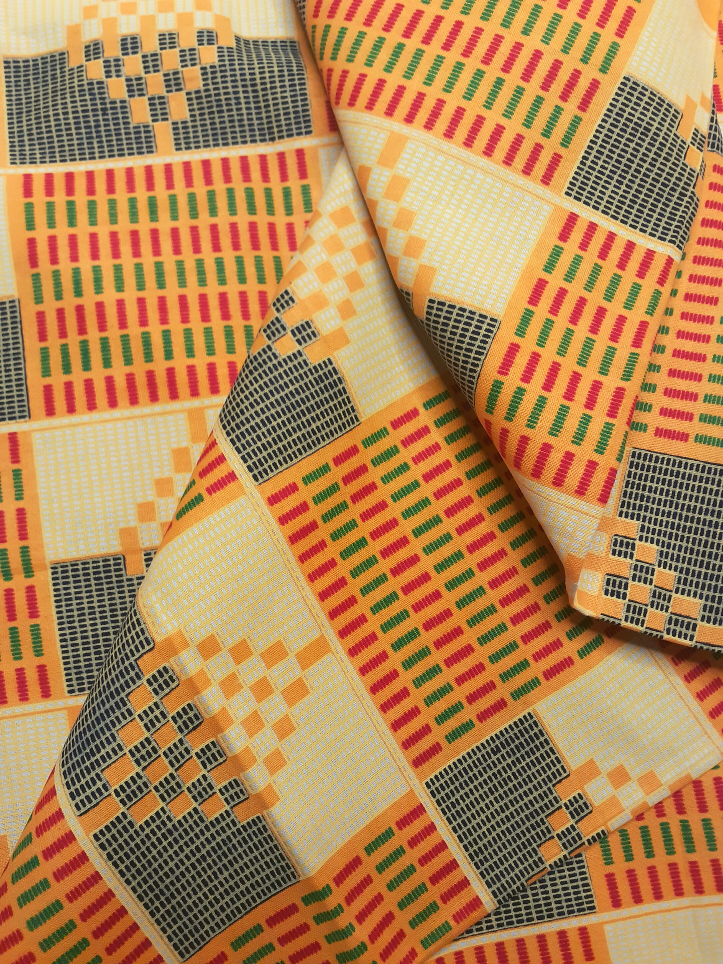 African Fabrics By the Yard - Kente - Marigold, Yellow, Red, Black, and Green