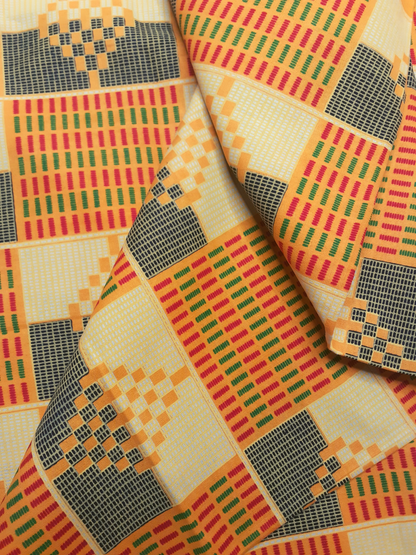 African Fabrics By the Yard - Kente - Marigold, Yellow, Red, Black, and Green
