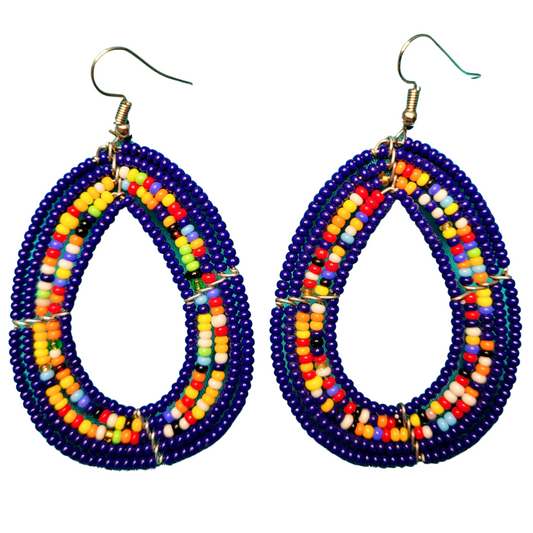 African Kenyan Maasai Beaded Tear Drops Earrings: MultiColored Beaded Earrings