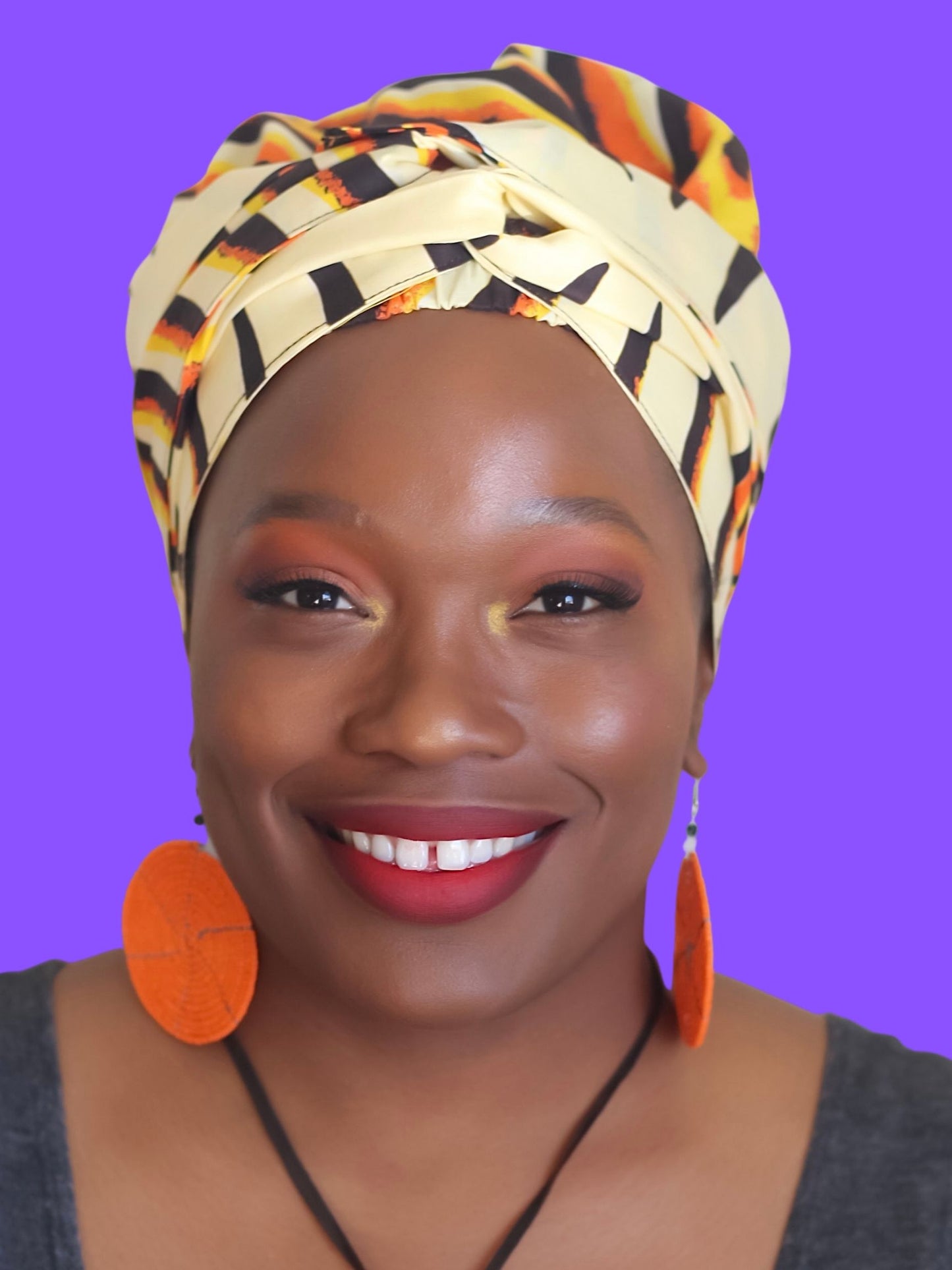 Africa, african fabric, ankara fabric, african print, dutch wax, mudcloth print, ethnic print, tribal print, kente, kitenge, turban, bonnet, satin lined, headwrap, head wrap, africa print ankara, african headwrap, bonnet headwrap, african fabric head wrap, black woman, black women, black hair, natural hair, hair care, hair covering, head covering, braids, locs, dreadlocks, bow head wrap, womens head wrap, black women hair, cancer patients, women with cancer, cream, orange, black