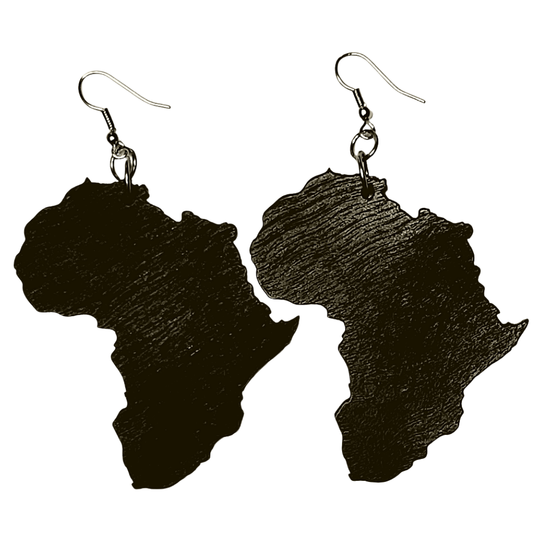 Wooden African Map Earrings: Earth Tones