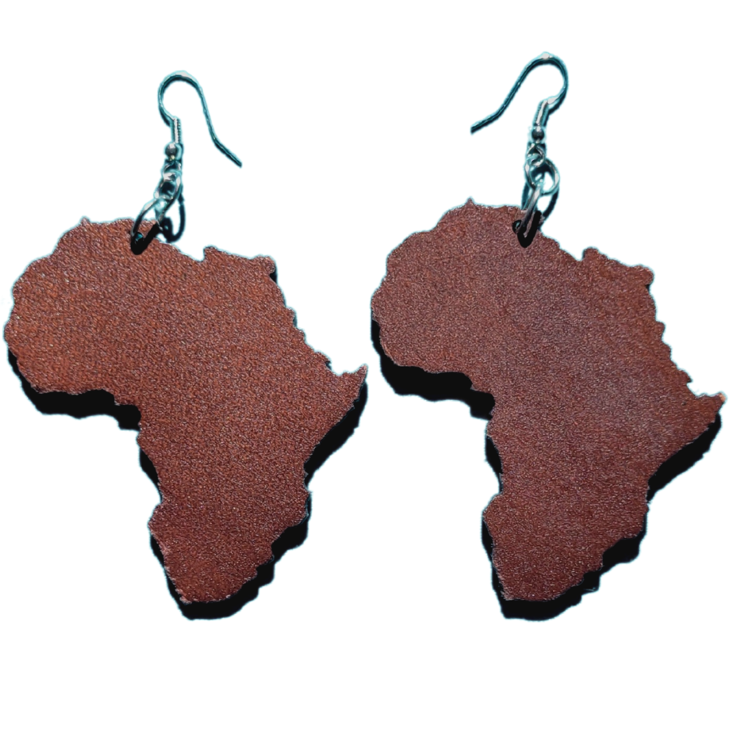 Wooden African Map Earrings: Earth Tones