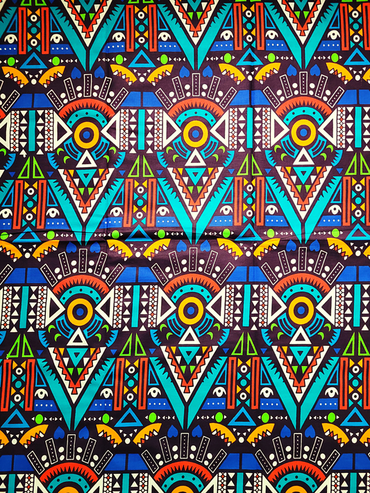African Fabrics By the Yard- Ankara - Artdeco Multicolor: Blue