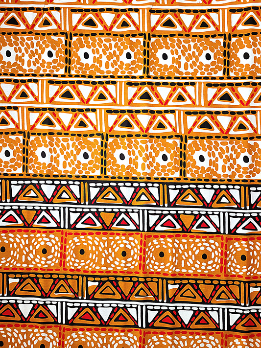 African Fabrics By the Yard - Mudcloth Print - Orange, White, Black, and Splashes of Red