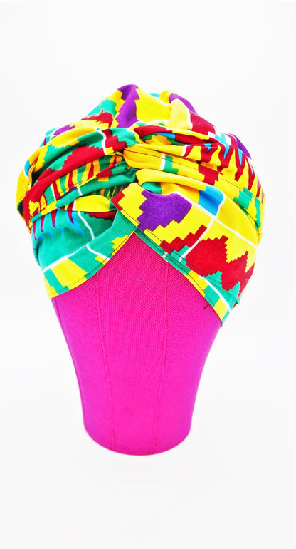 Satin Lined Bonnet Head Wrap - Neon Orange and Yellow Multicolor
