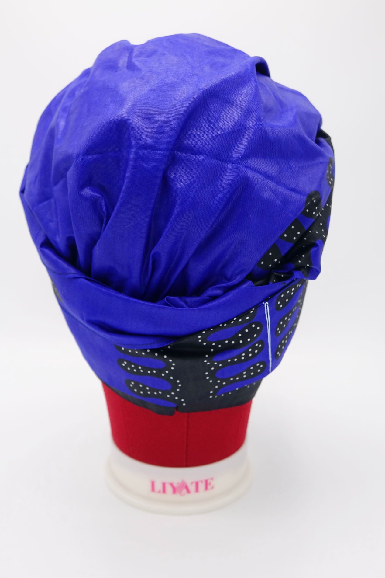 Satin Lined Bonnet Head Wrap - Dutch Wax - Blue and Black