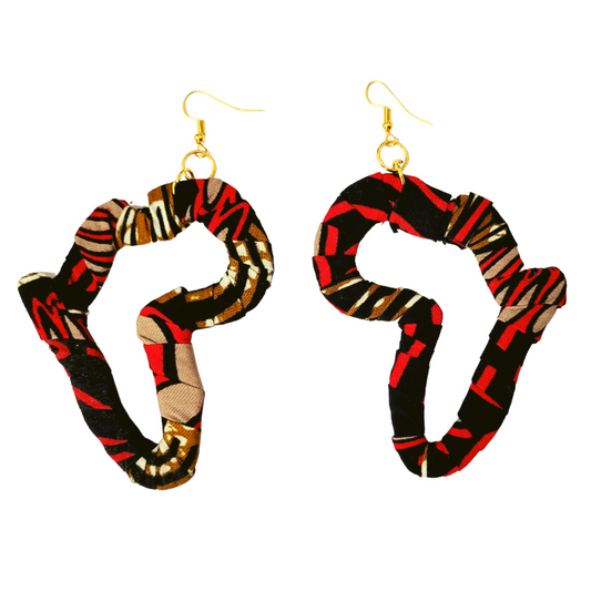 African Ankara/ Kitenge/ Kente/ Dutch Wax Fabric Wrapped Africa Map Earrings - Reds