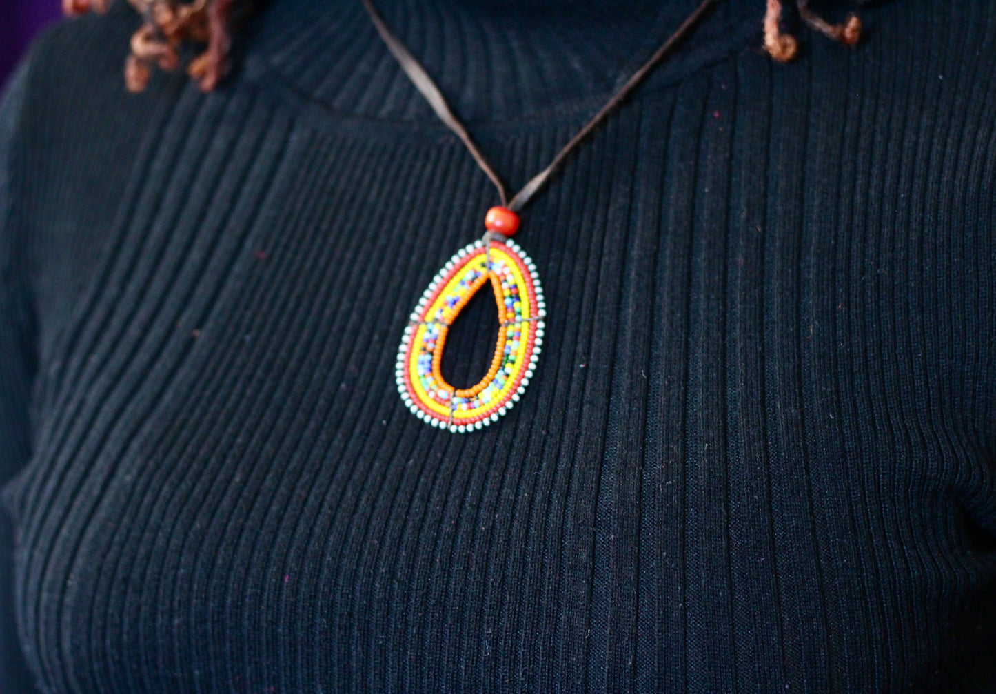 Maasai Beaded Necklace: Tear Drop with Leather Straps